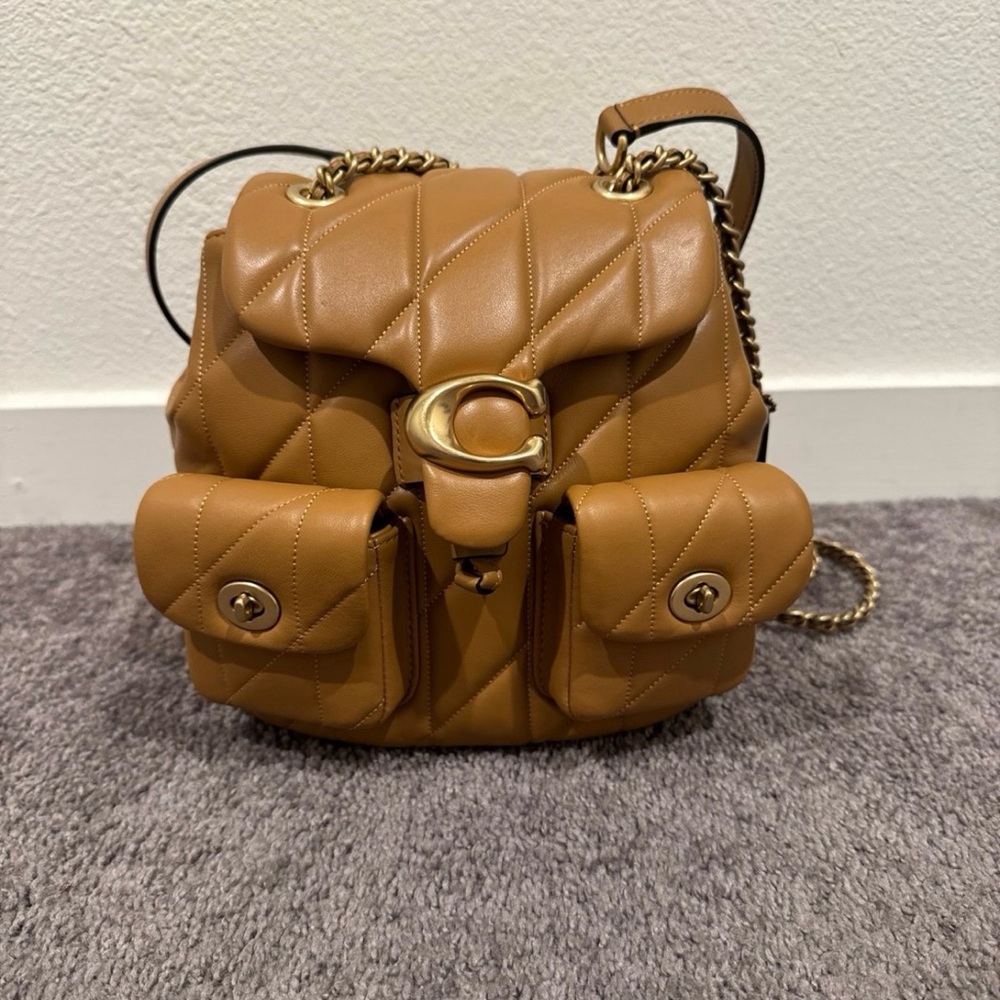 Coach Tan Quilted Backpack with Gold Accents